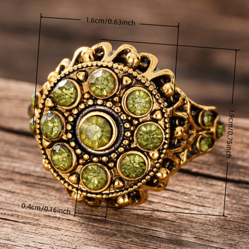 Women's Boho Vintage Plated Green Synthetic Zirconia Ring